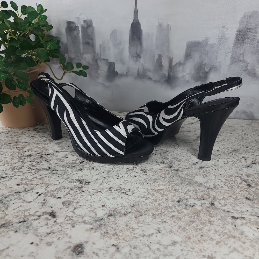 Zebra Print Open Toe Ankle Strap Heels